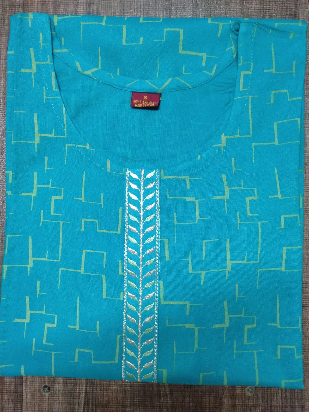 Turquoise patterned garment