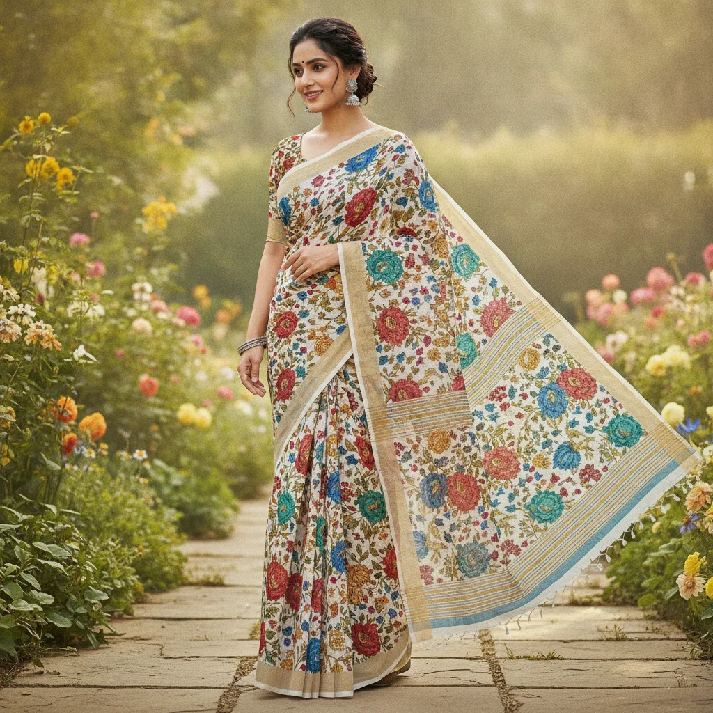 Cotton Saree - Floral Print