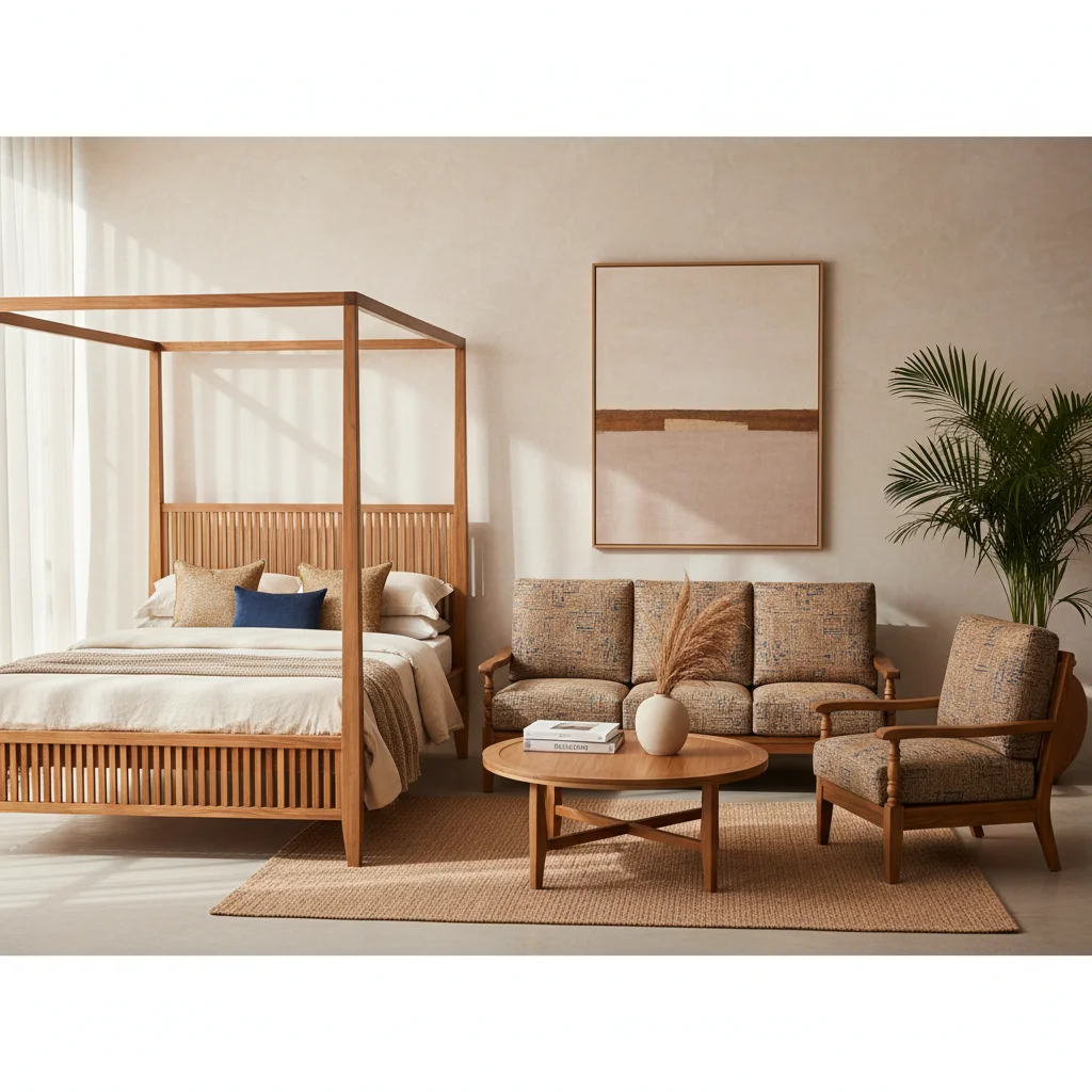 Furniture include teakwood bed & Sofas