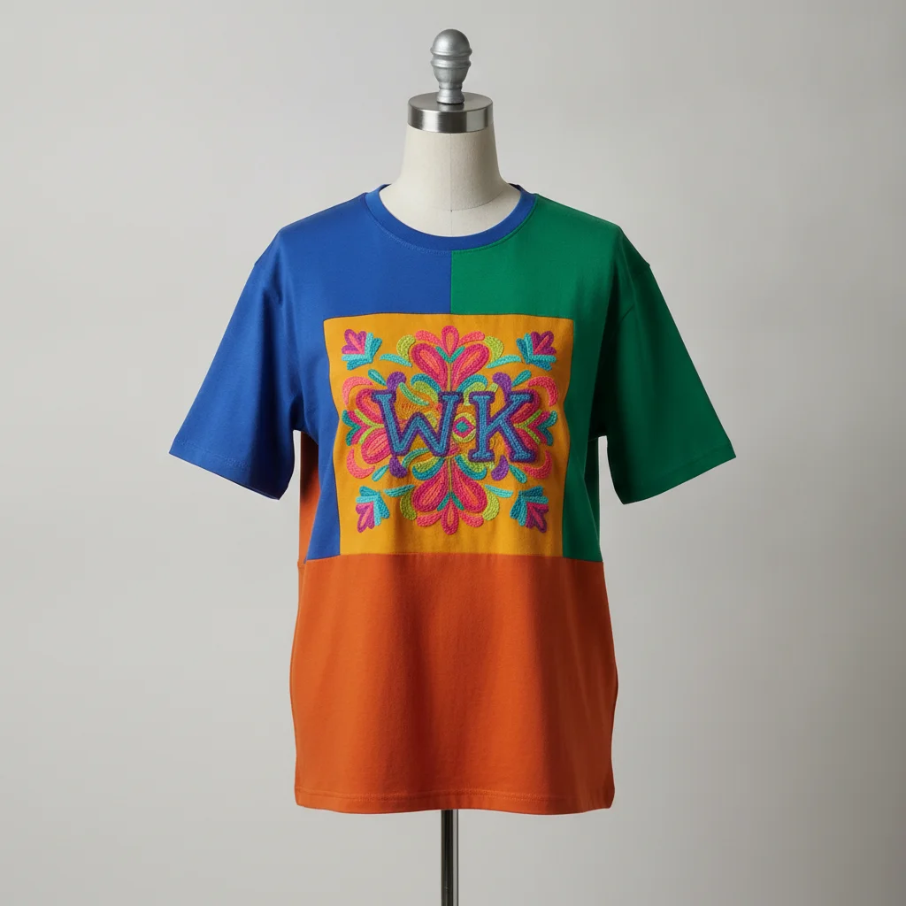 Color Block T-Shirt with Embroidery