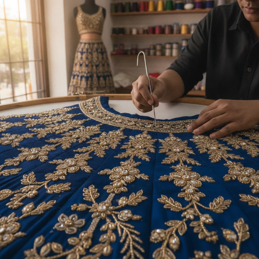 Maggam Kundan Stone Work on Dress