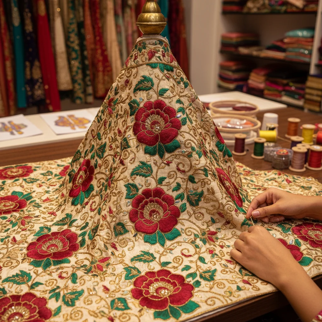 Maggam Thread and Floral Work on Dupatta