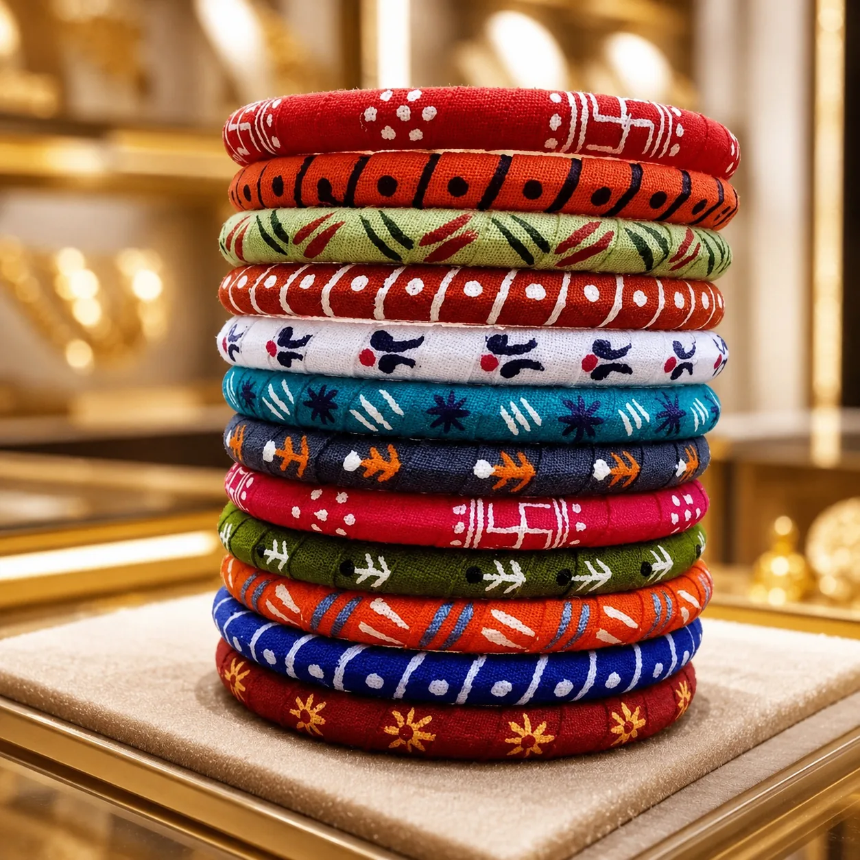 Multicolour Handcrafted Fabric Bangles Set