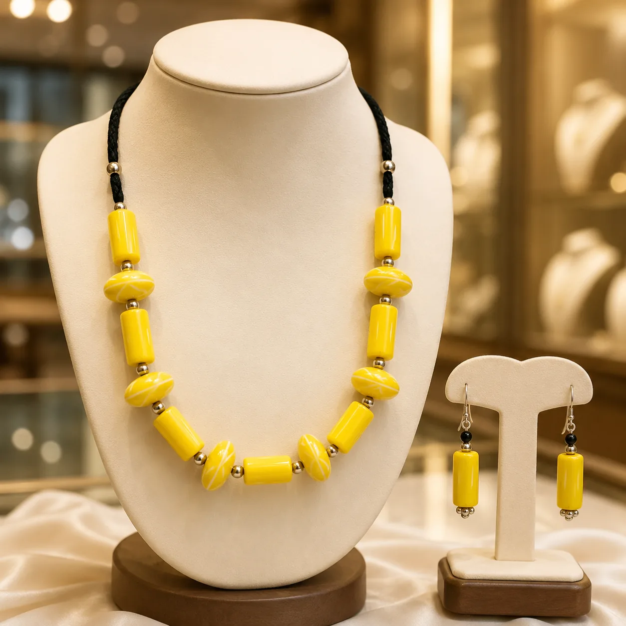 Sunshine Yellow Beaded Necklace Set