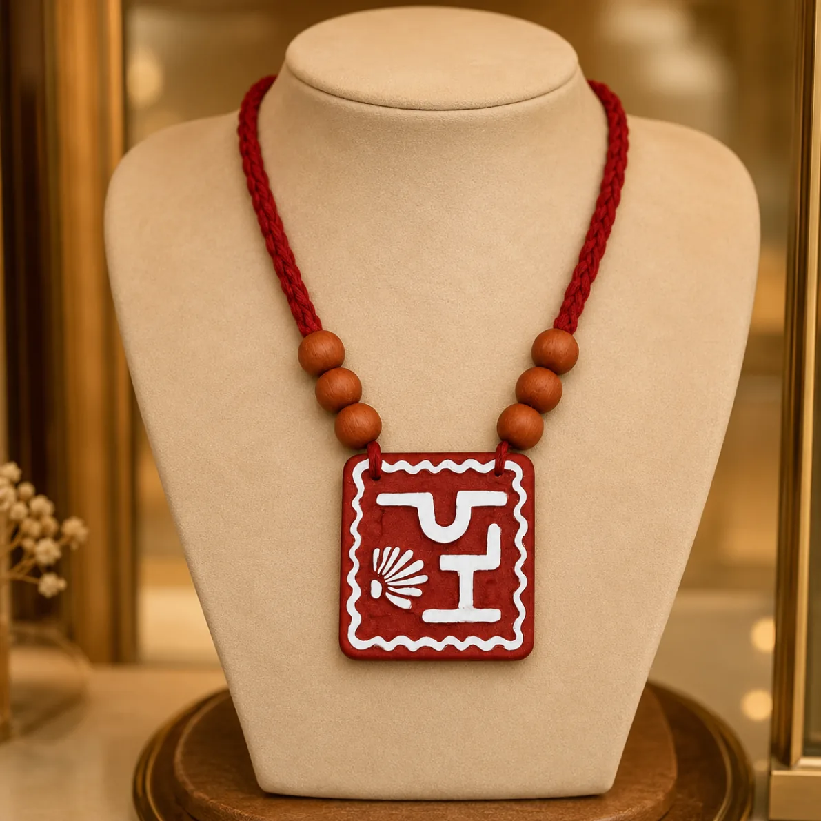 Handcrafted Red Tribal Pendant Necklace