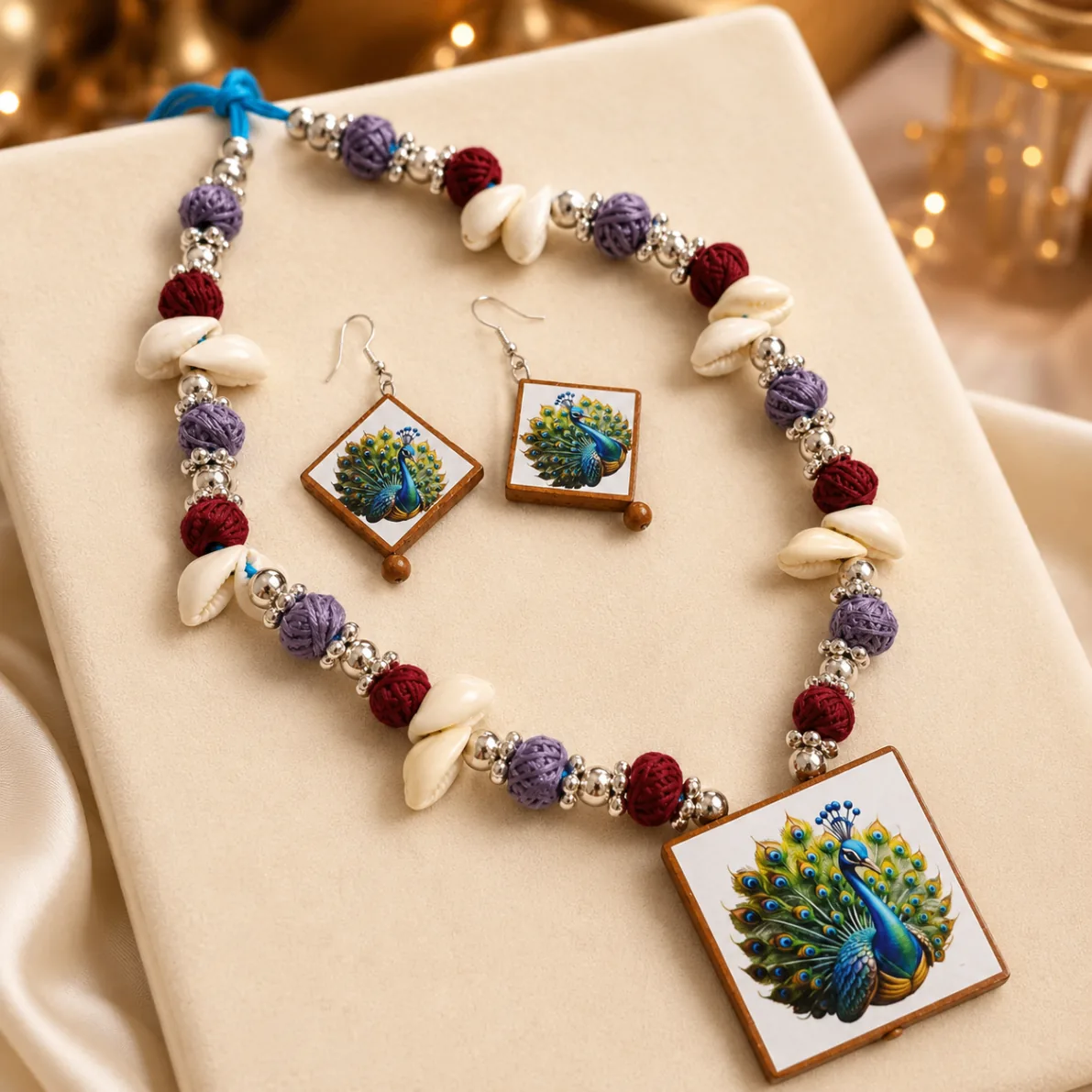 Peacock Pendant Cowrie Shell Jewellery Set