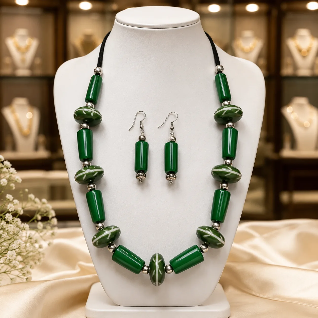 Emerald Green Handcrafted Bead Necklace Set