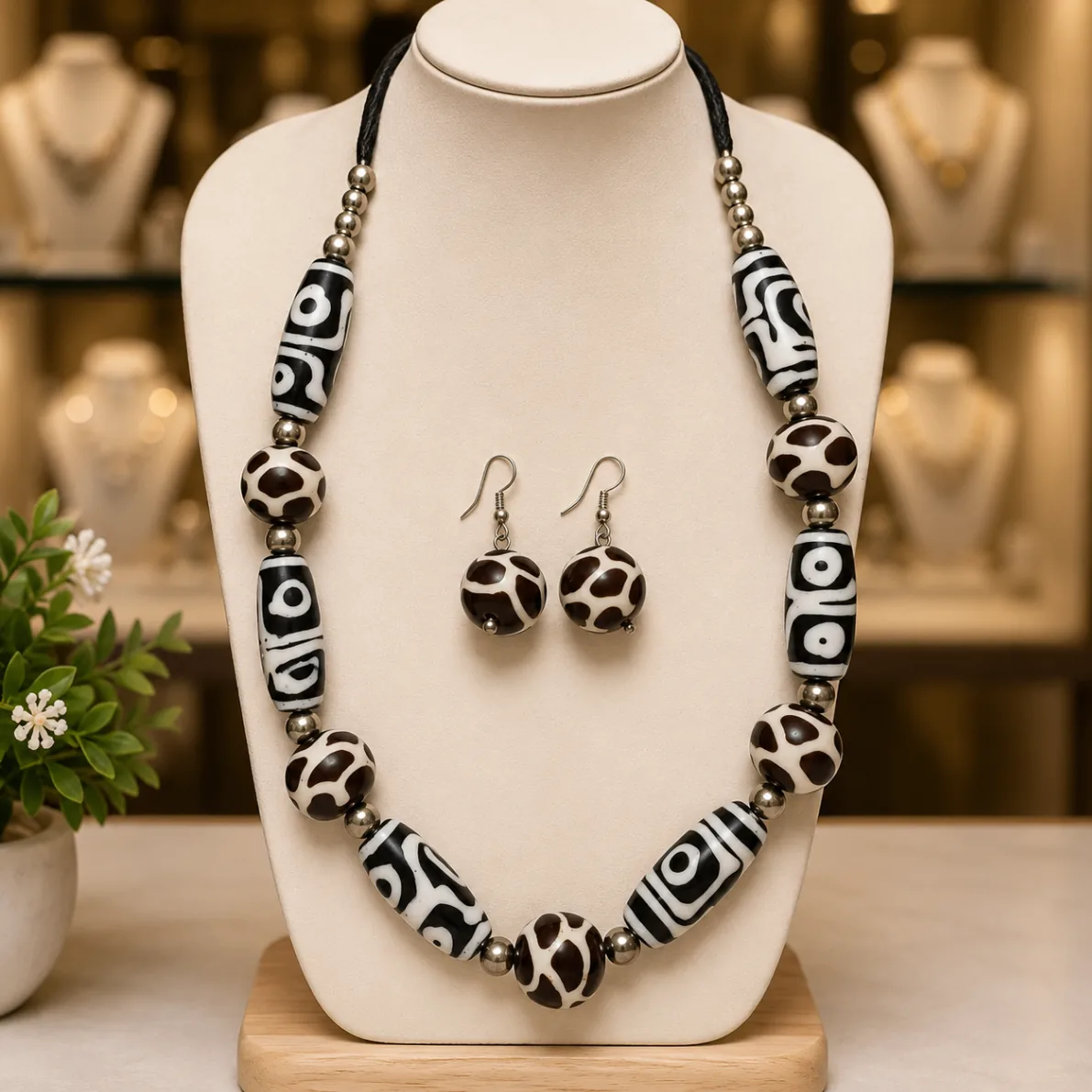 Monochrome Tribal Bead Necklace Set
