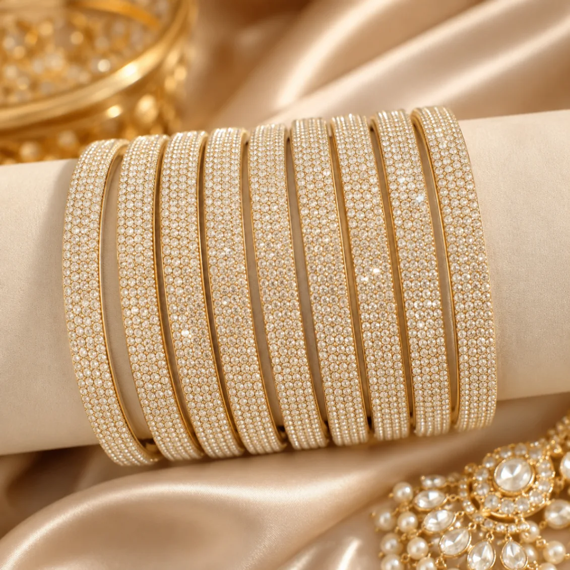 Gold Tone Diamond Stone Bangles Set