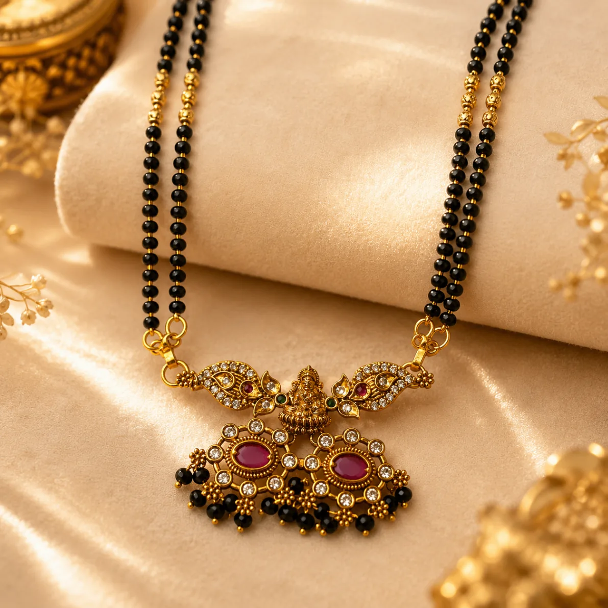 Traditional Lakshmi Black Bead Mangalsutra