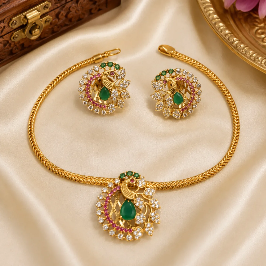 Peacock Grace Emerald Choker Set