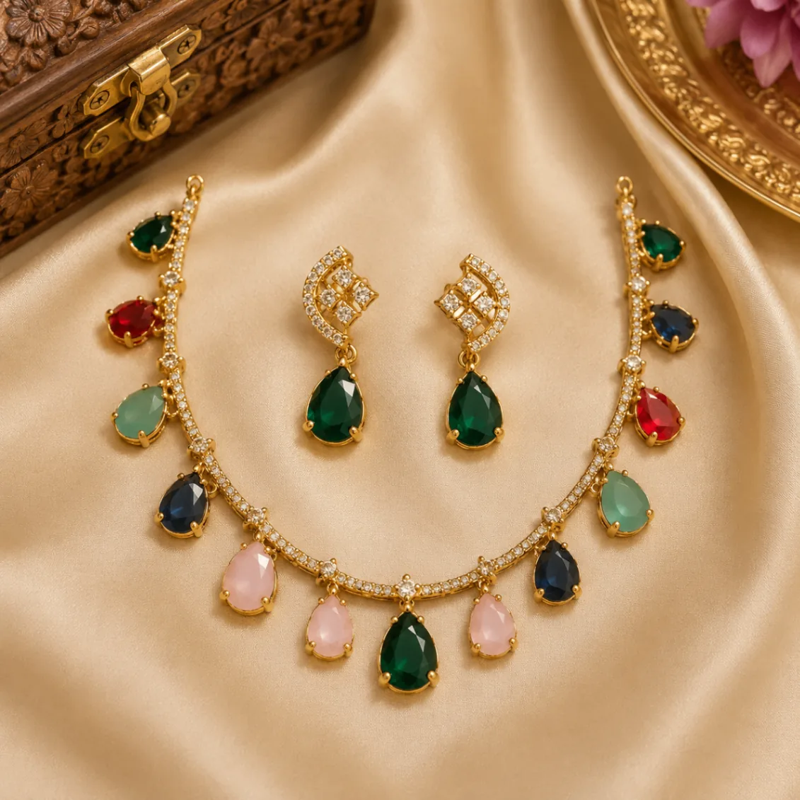Rainbow Elegance Drop Necklace Set