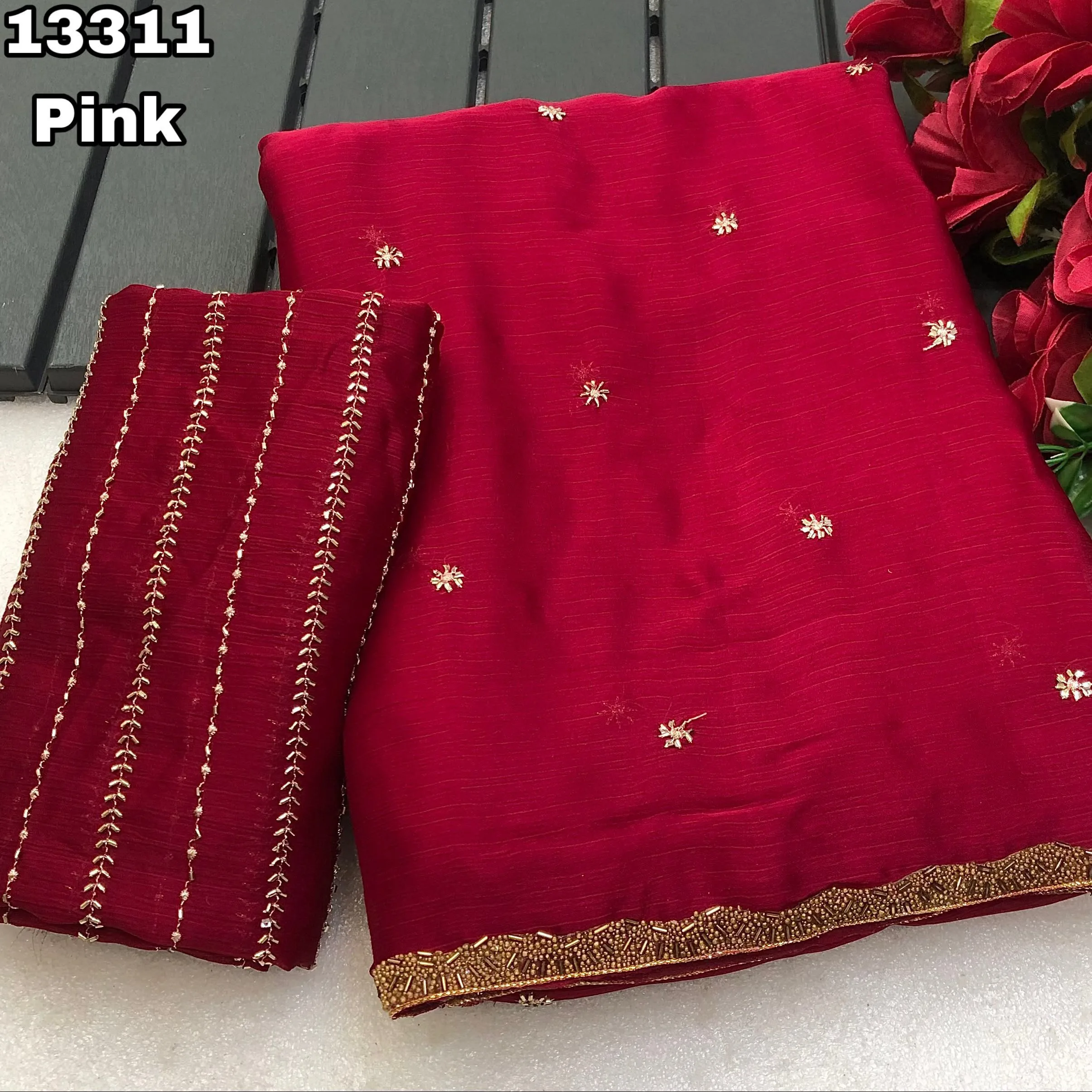 Sattin chiffon saree