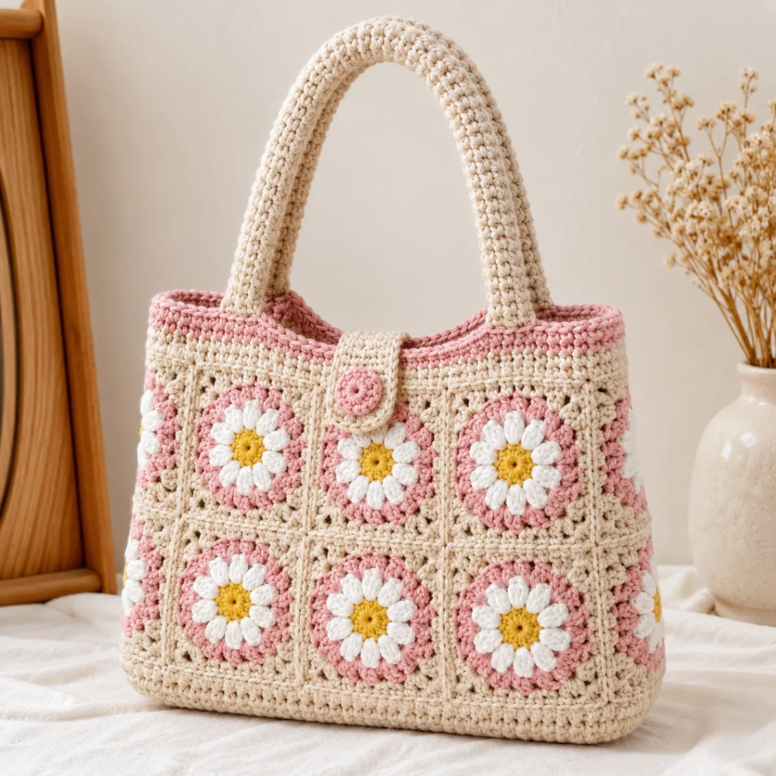 Handmade Crochet Floral Handbag