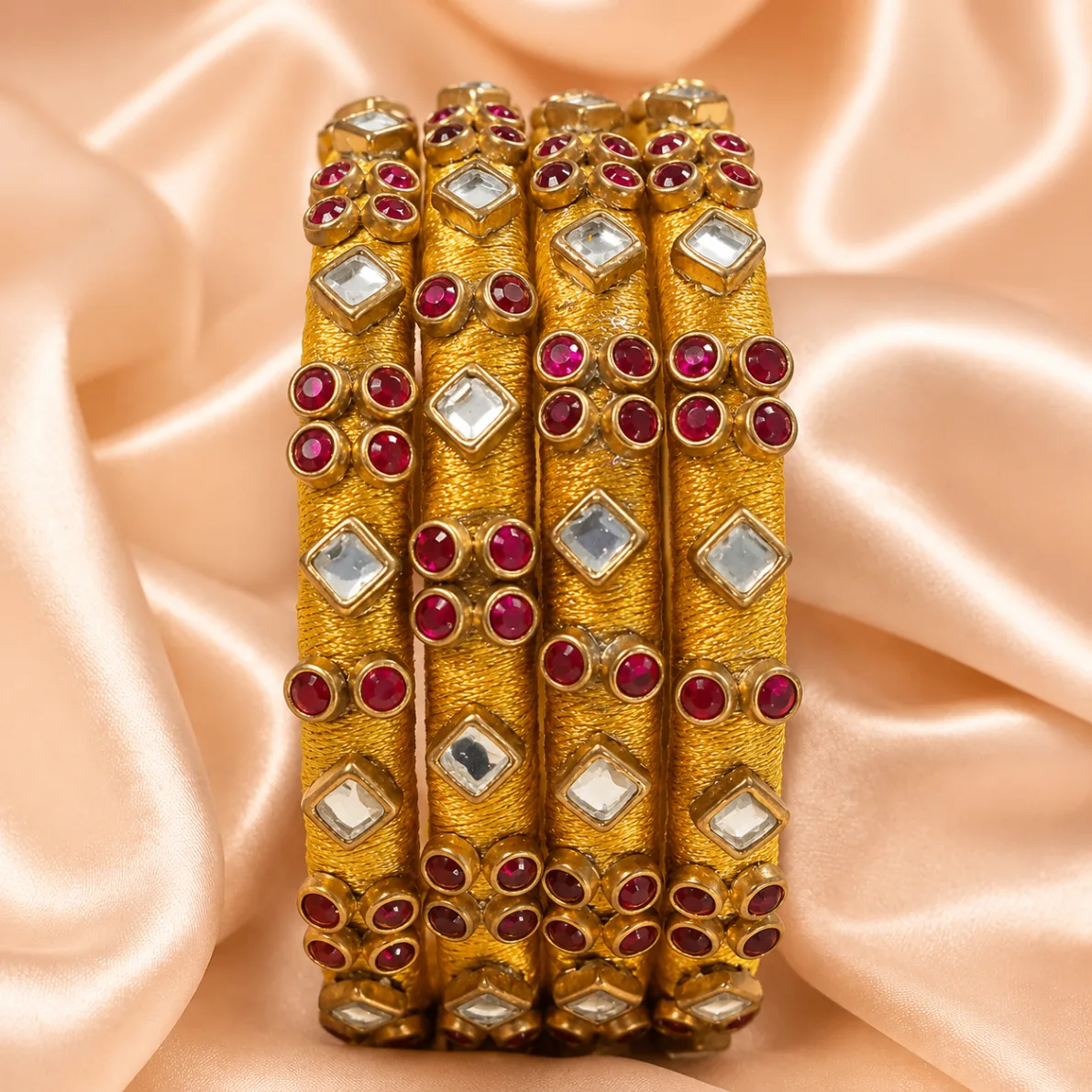 Golden Ruby Kundan Bangles