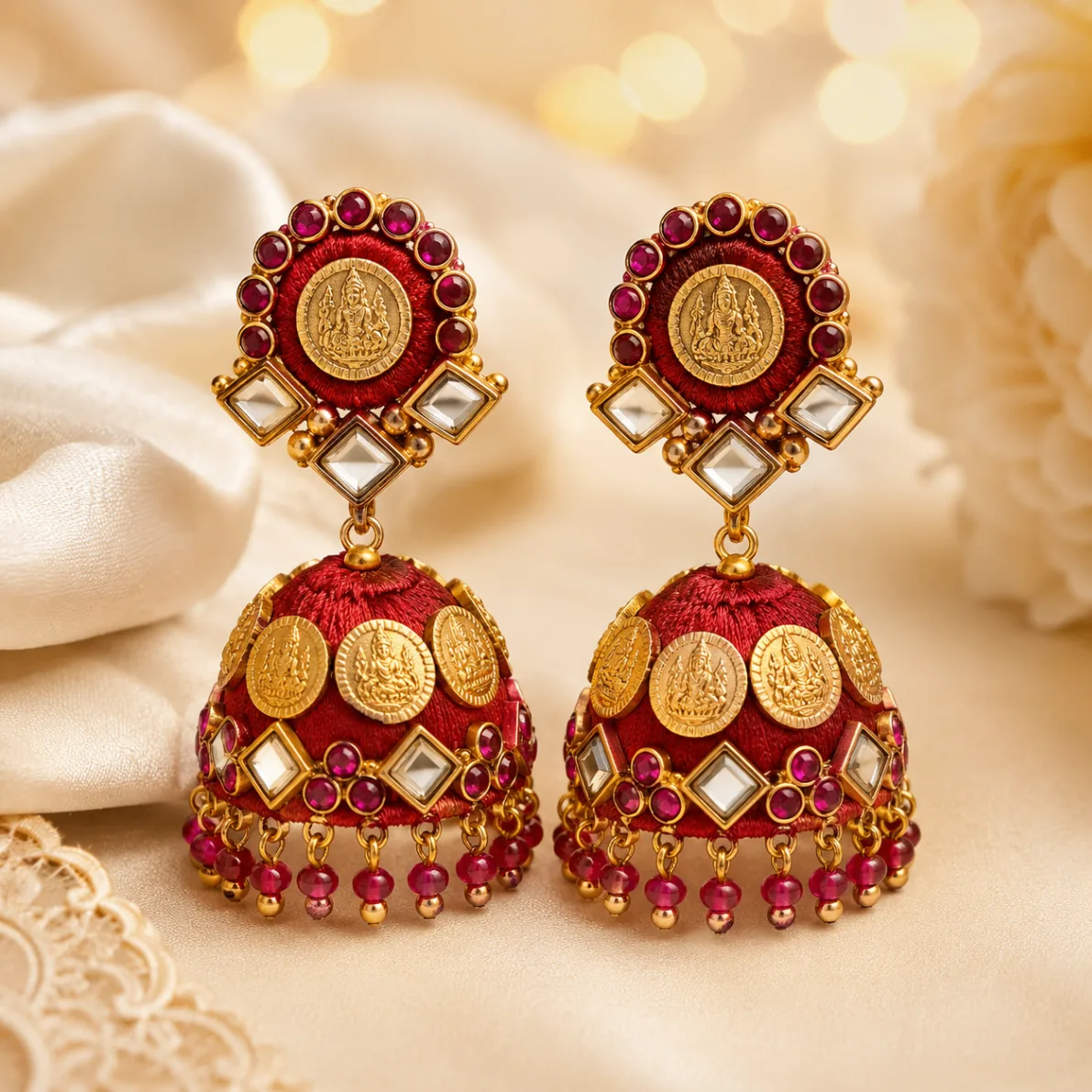 Traditional Coin Kundan Jhumka Earrings
