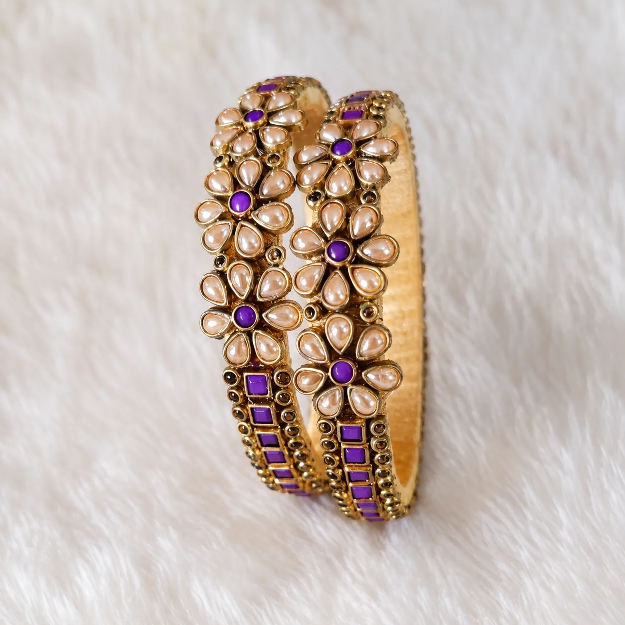 Purple Stone Floral Designer Bangles