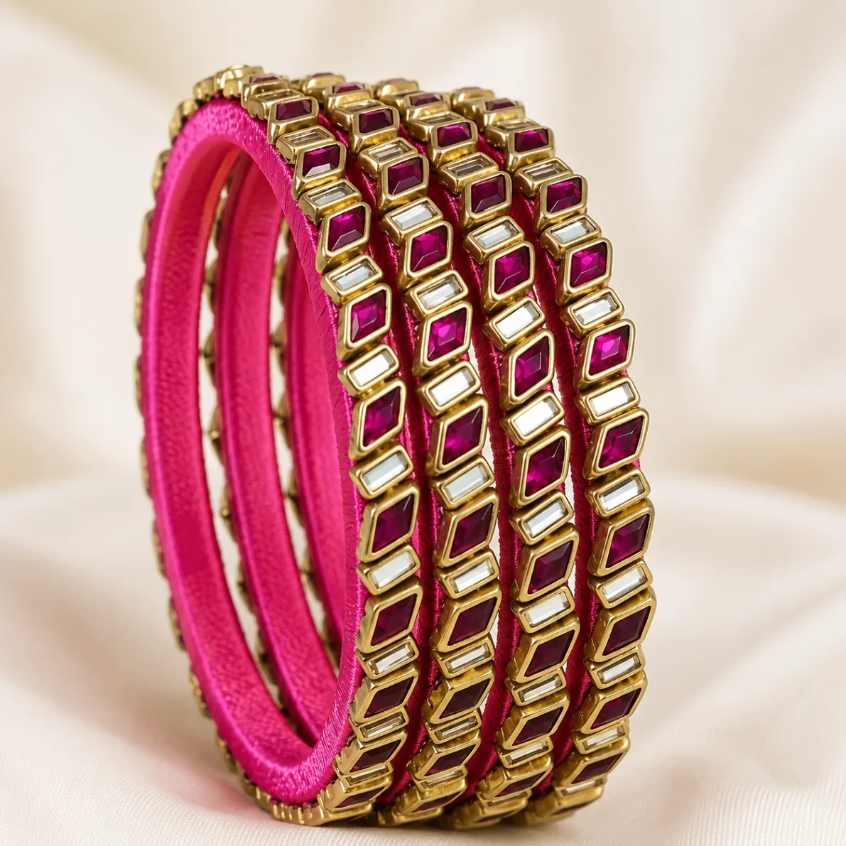 Pink Kundan Stone Bangles Set