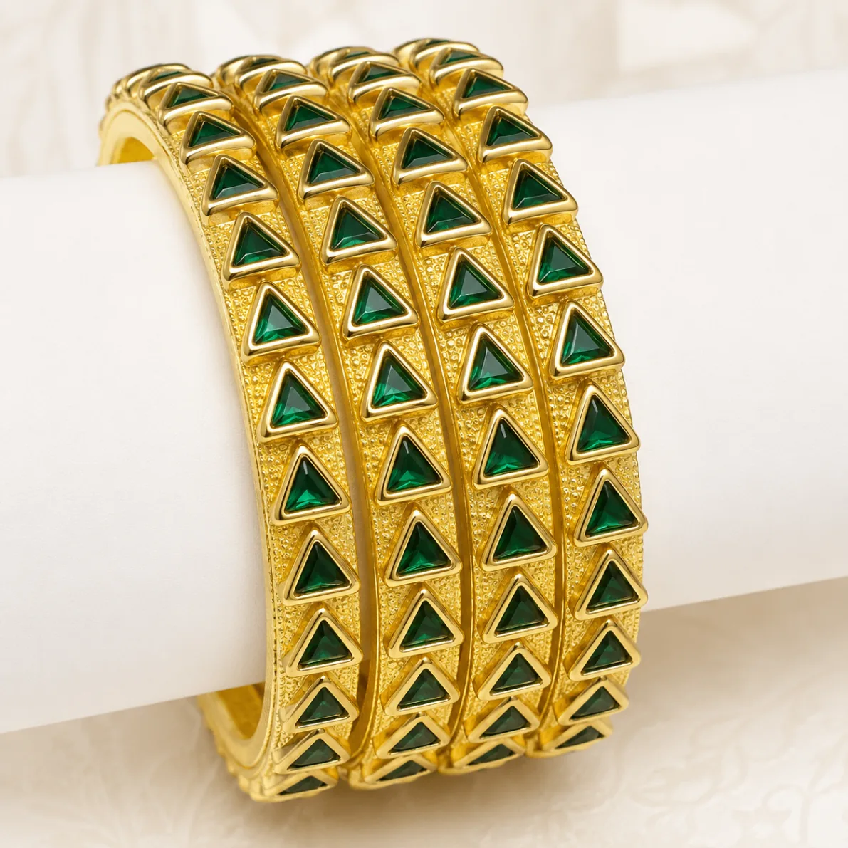 Green Triangle Stone Designer Bangles