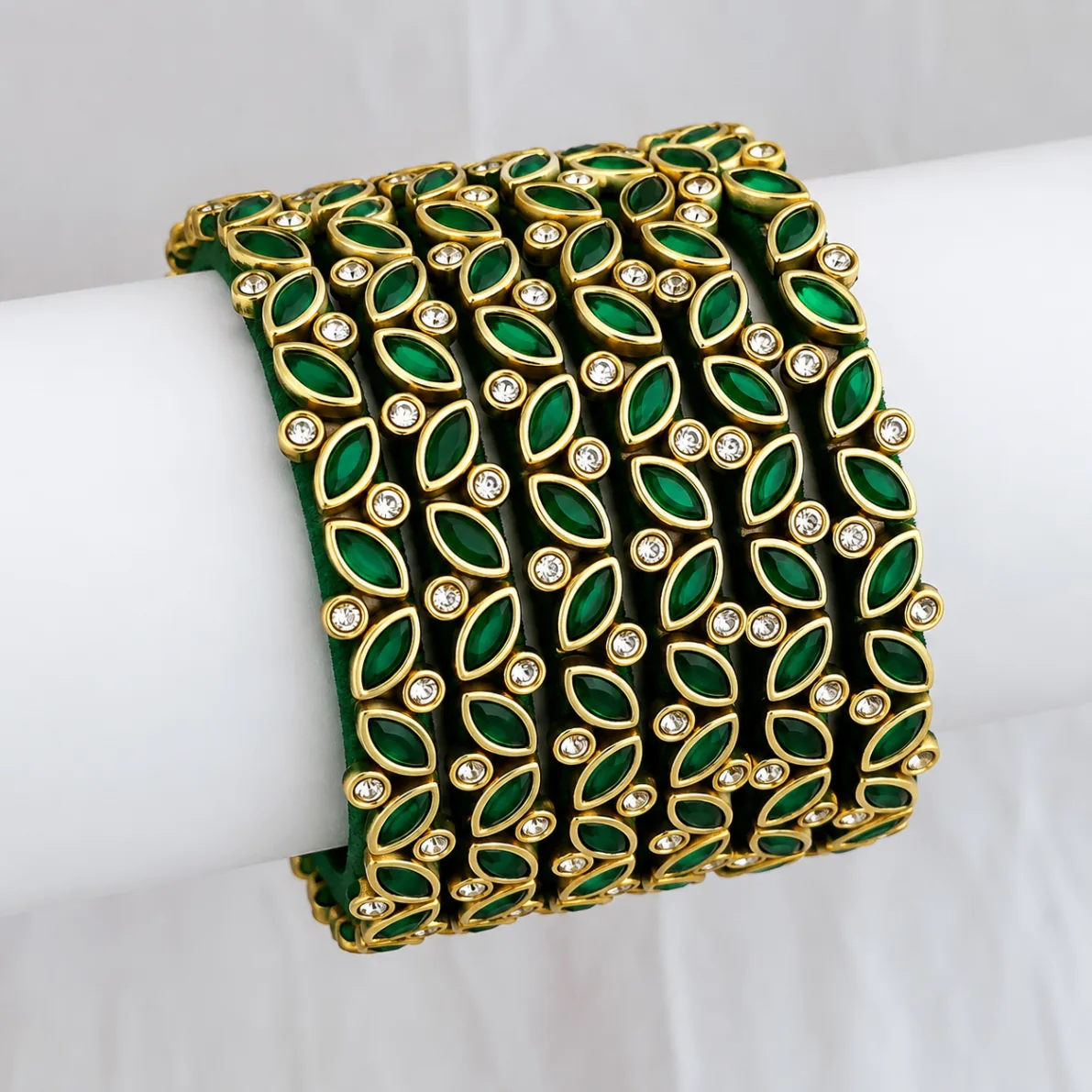 Green Marquise Stone Bangles Set