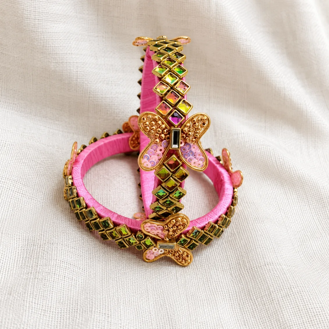 Pink Butterfly Stone Bangles Set