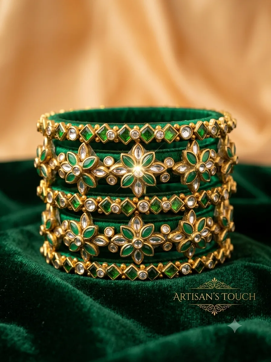Pink Floral Kundan Bangle