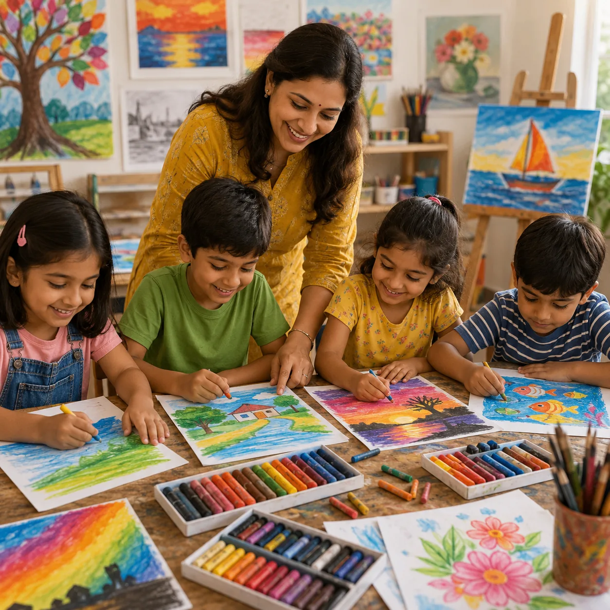 Oil Pastel Drawing and Painting Classes
