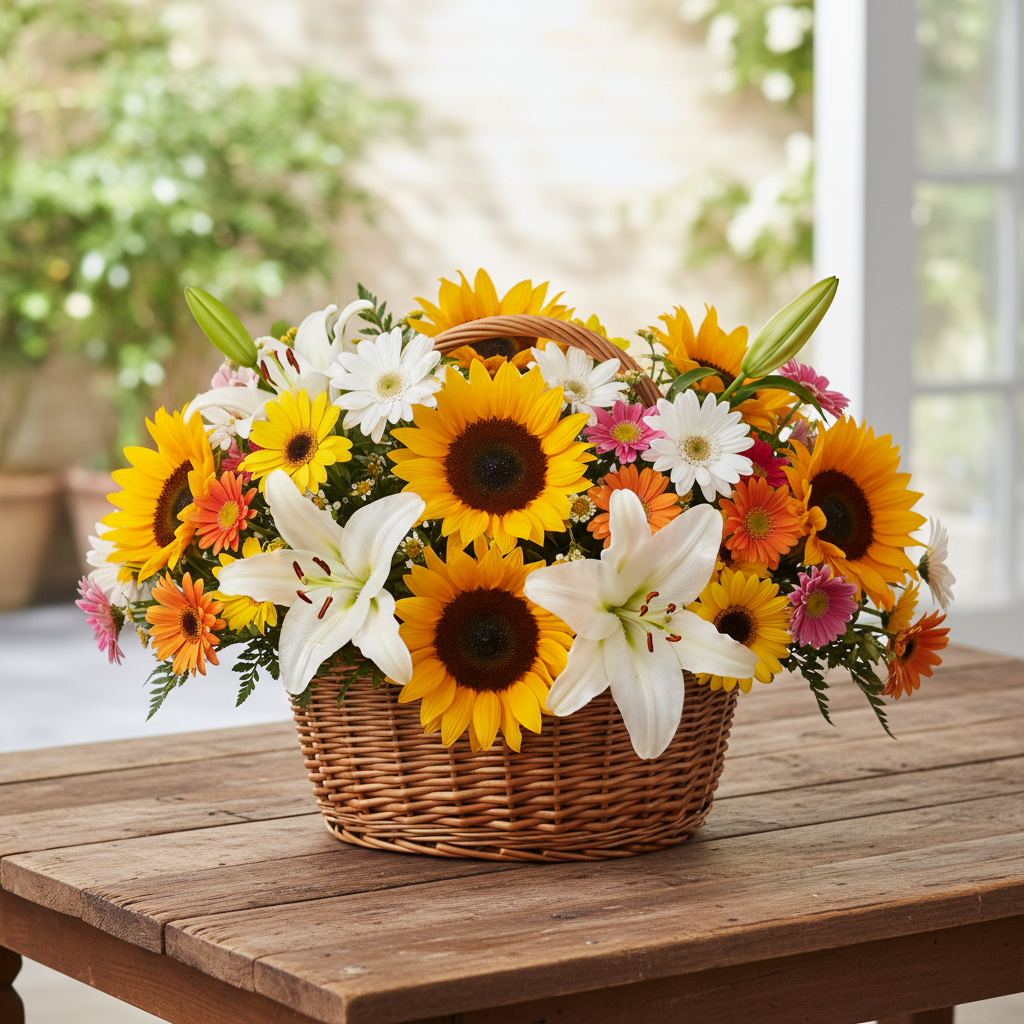 Charming Mixed Flowers Basket